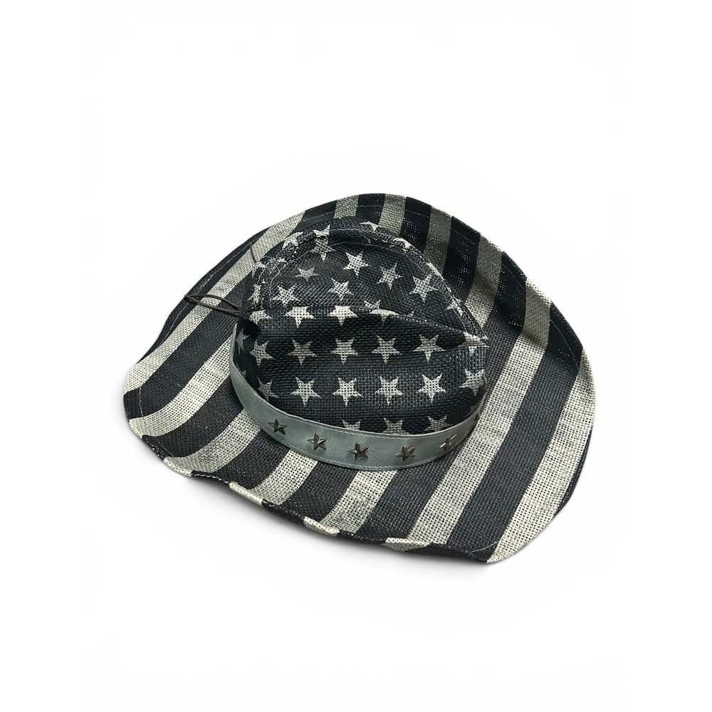 Goldcoast Sunwear Black White Stars Stripes Straw Cowboy Hat Patriotic Western - Picture 2 of 7